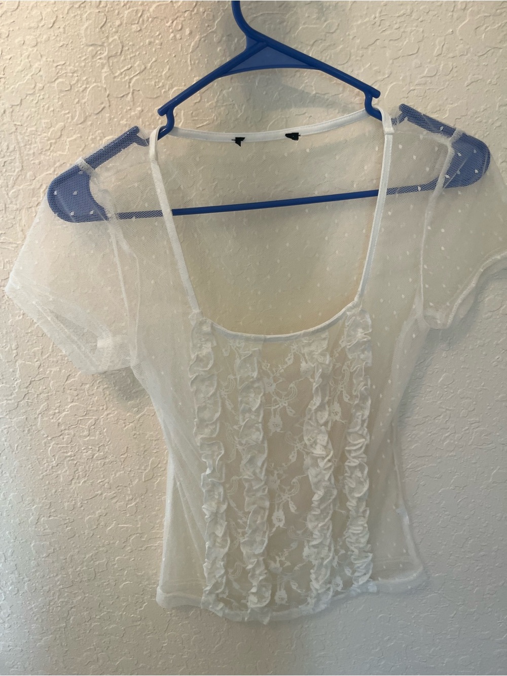 Lulu's White Sheer Polka Dot Ruffle Front Blouse